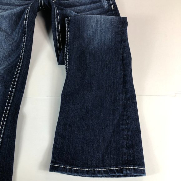 Miss Me Jeans Women's 27 Boot Cut Blue Stretch Denim Embellished Flap Pocket - Picture 2 of 16